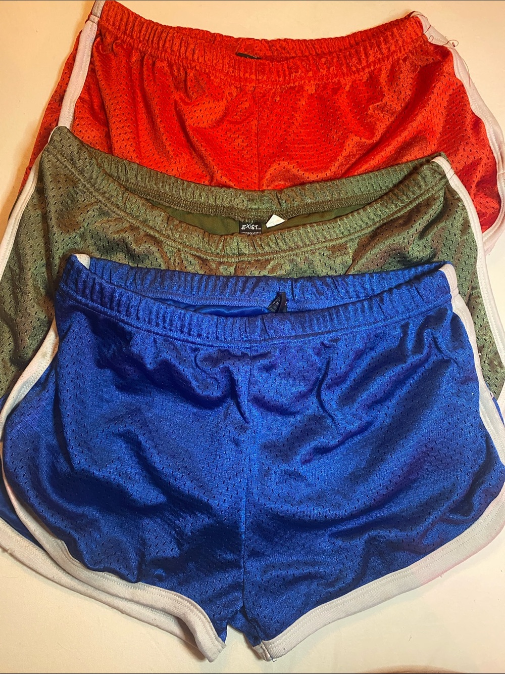 Vintage Three-pairs Exist Women's Mesh Running Shorts - Blue, Olive, Red